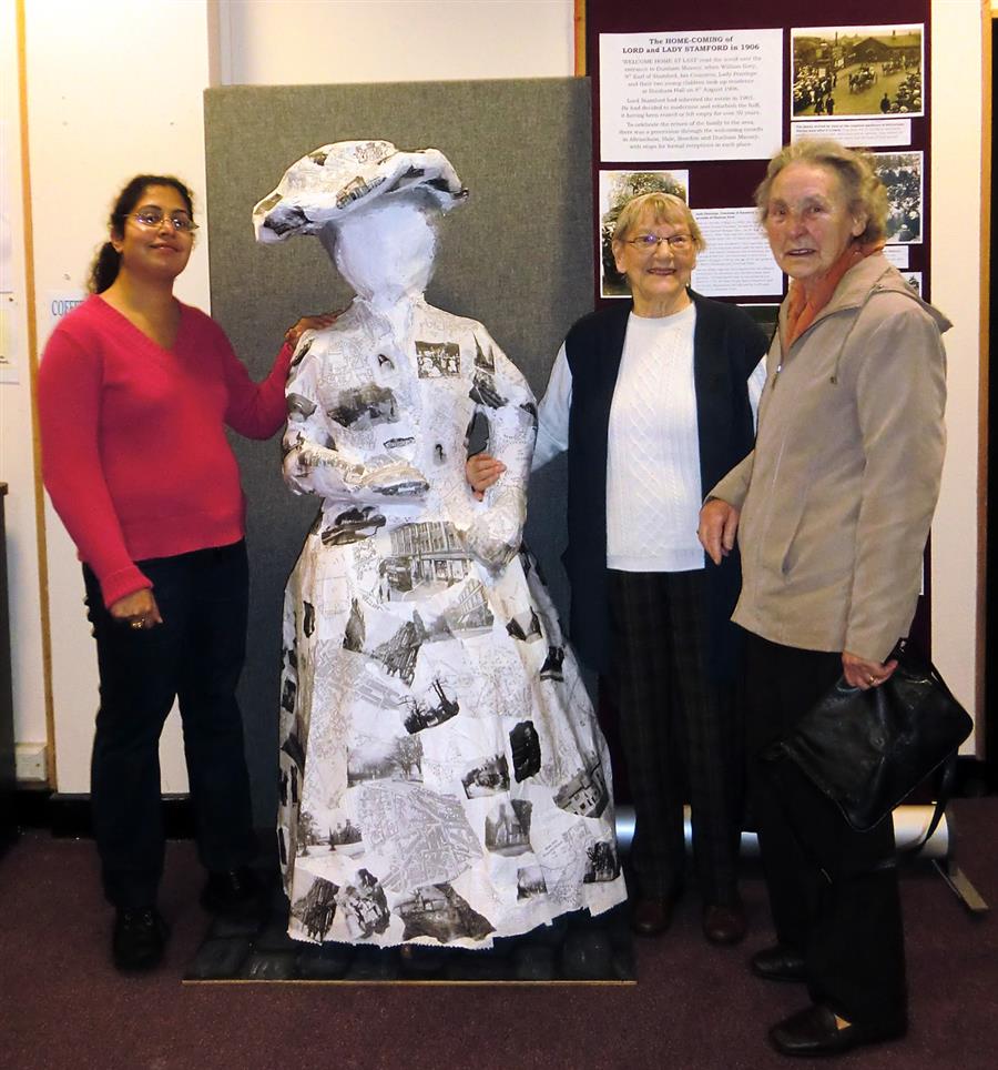 Visitors Sima Gautam, Grace Jones and Margaret Mercer encounter the Countess of Stamford at Altrincham Library