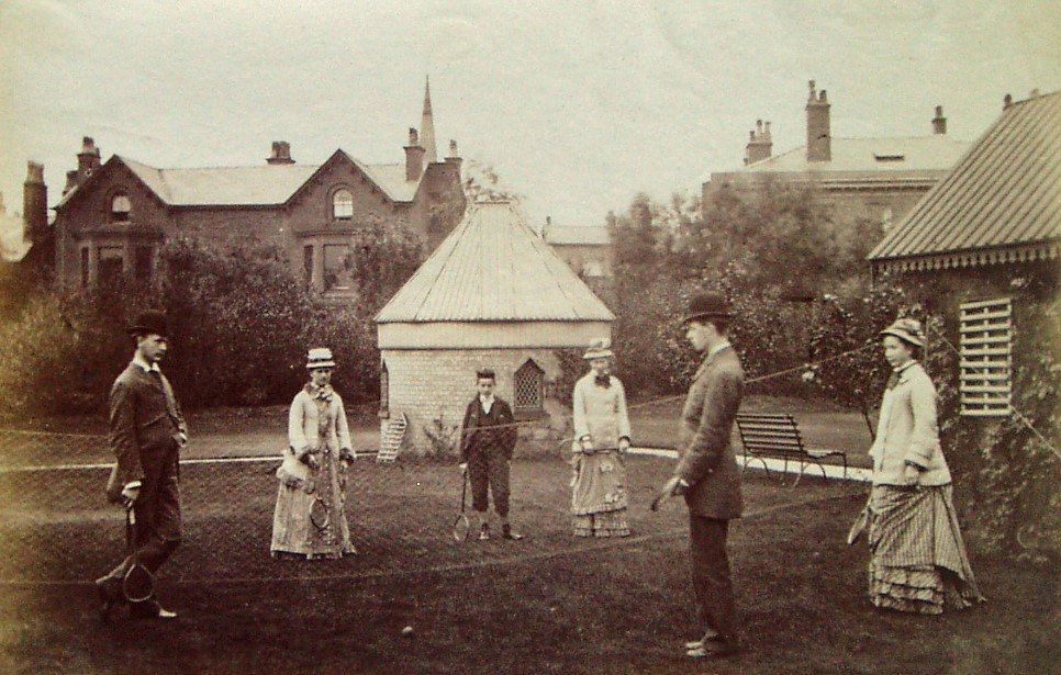 Tennis game 1877. Observatory. Higher Downs.