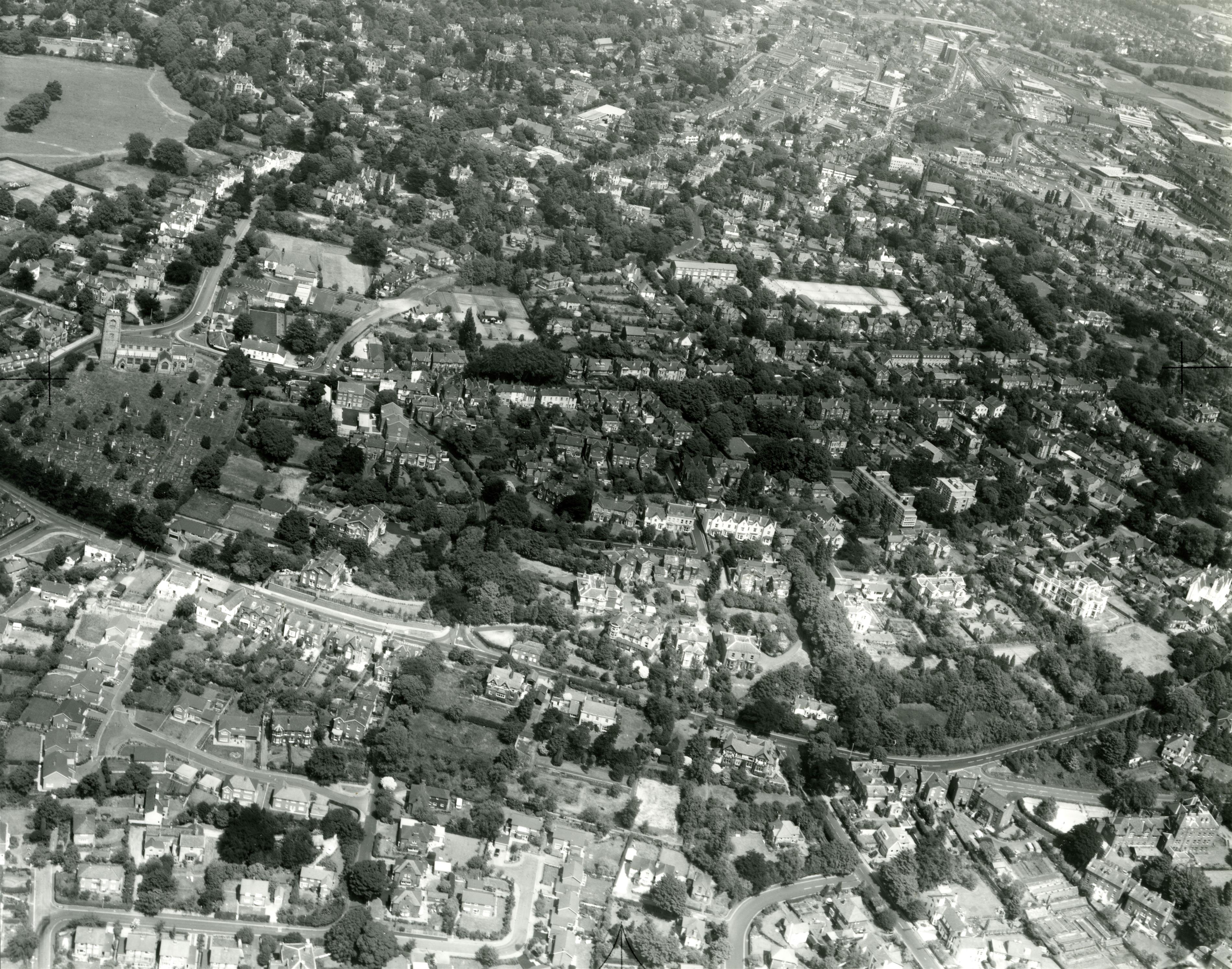 Bowdon Vale and Bowdon, Langham Road, 1975 Aerofilms