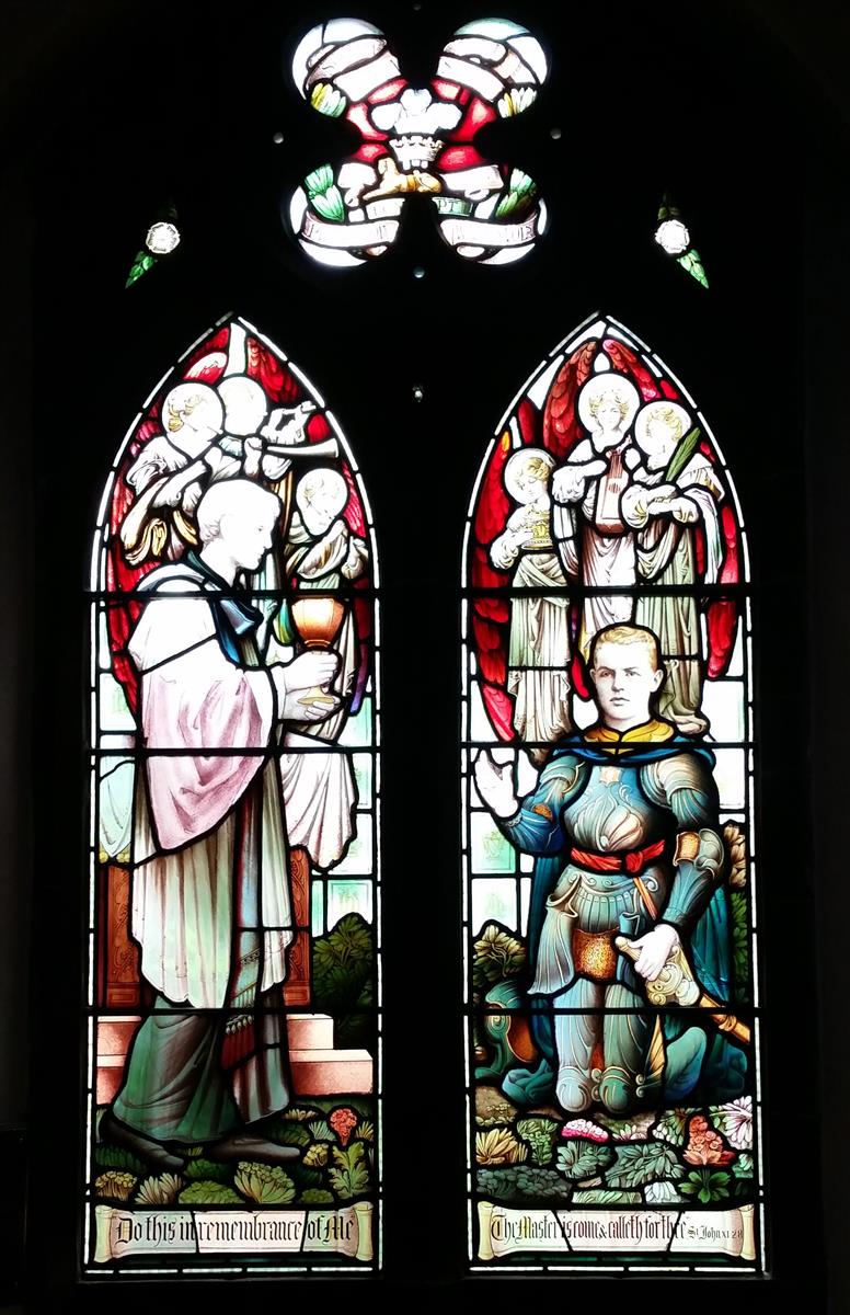 WWI memorial window. Theatrical armour.