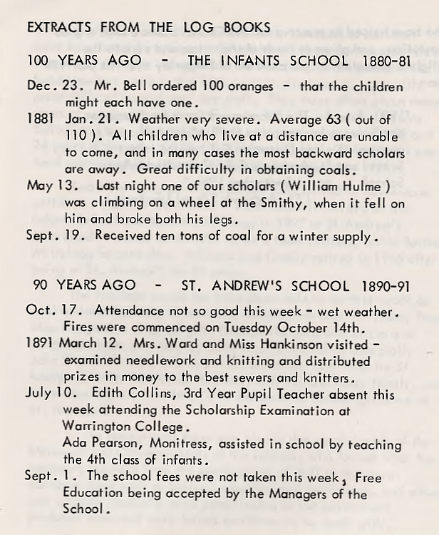 19th century school log book entries