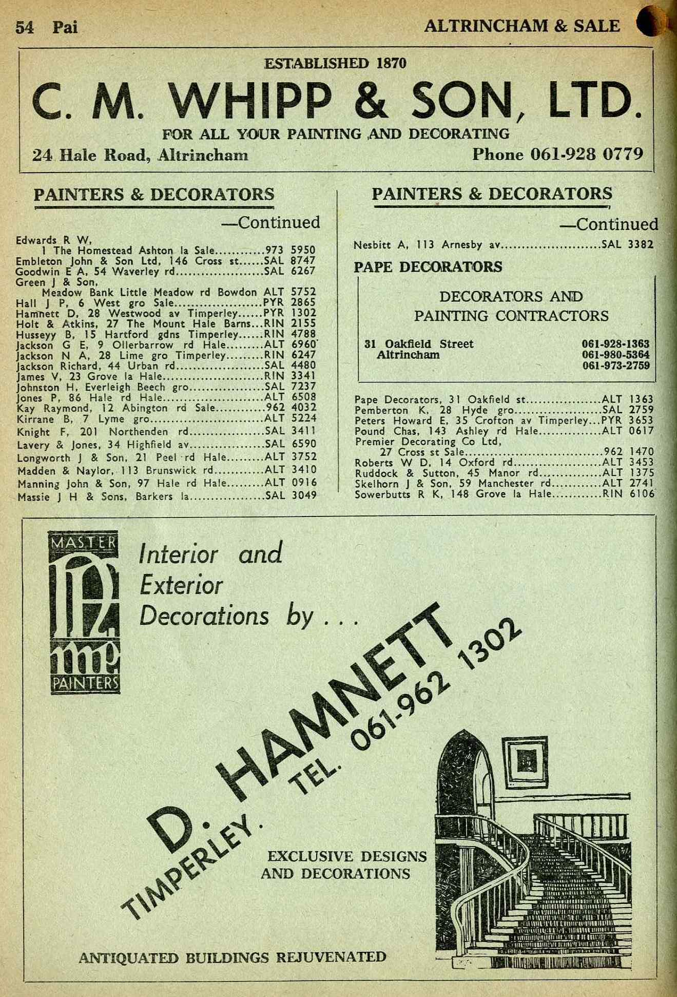 Decorators Altrincham and Timperley 1960s